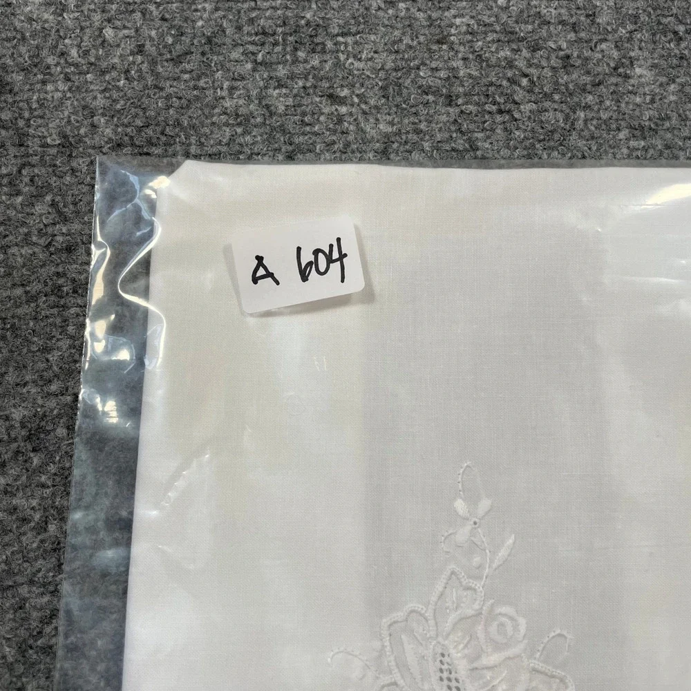 Antique Tea Towel White Vintage Floral Embroidered Lace Trim Cottagecore Bridal